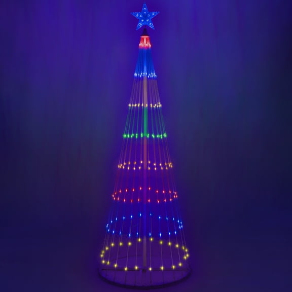 Wintergreen Lighting 6ft Multicolor Outdoor Christmas Light Show Cone Tree, 14-Function LED Outdoor Christmas Decoration