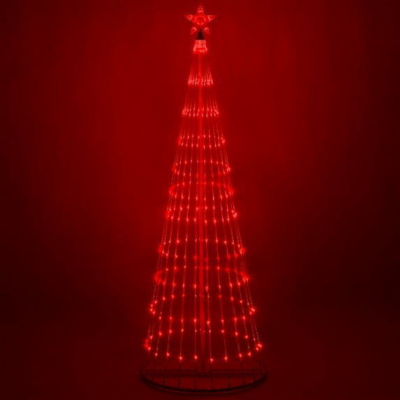 Wintergreen Lighting 9ft Red Outdoor Christmas Light Show Cone Tree, 14-Function LED Outdoor Christmas Decoration