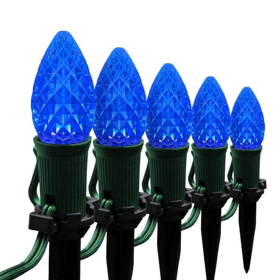 Wintergreen Lighting C7 Blue OptiCore Faceted LED Pathway Light Kit, 25 Lights, 12" Spacing, Green Wire, 25 ft