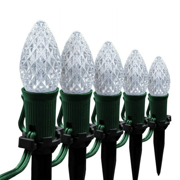 Wintergreen Lighting C7 Cool White OptiCore Faceted LED Pathway Light Kit, 25 Lights, 12" Spacing, Green Wire, 25 ft