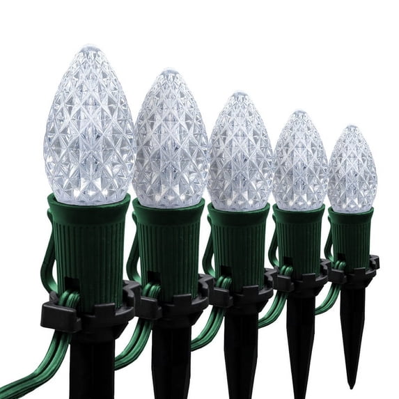 Wintergreen Lighting C7 Cool White OptiCore Faceted LED Pathway Light Kit, 50 Lights, 12" Spacing, Green Wire, 50 ft