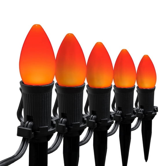 Wintergreen Lighting C7 Orange OptiCore Smooth LED Pathway Light Kit, 25 Lights, 12" Spacing, Black Wire, 25 ft