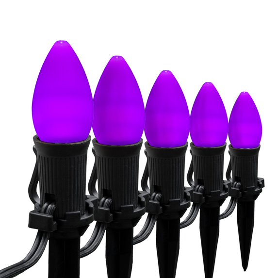 Wintergreen Lighting C7 Purple OptiCore Smooth LED Pathway Light Kit, 50 Lights, 12" Spacing, Black Wire, 50 ft