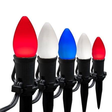 Wintergreen Lighting C7 Red, White & Blue OptiCore Smooth LED Pathway Light Kit, 75 Lights, 12" Spacing, Black Wire, Black Stake, 75 ft