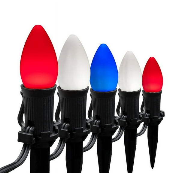 Wintergreen Lighting C7 Red, White & Blue OptiCore Smooth LED Pathway Light Kit, 75 Lights, 12" Spacing, Black Wire, Black Stake, 75 ft