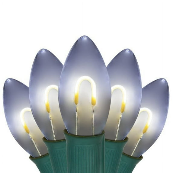 Wintergreen Lighting C9 LED FlexFilament Christmas Lights, Outdoor Vintage Filament Christmas Lights, Green Wire, Cool White PET Bulbs, 15 Lights, 15 Ft