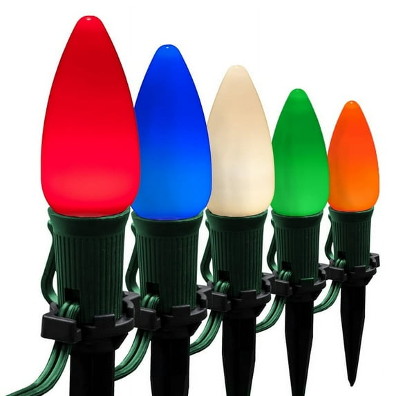 Wintergreen Lighting C9 Multicolor OptiCore Smooth LED Christmas Pathway Light Kit, 100 Lights, 12" Spacing, Green Wire, 100 ft