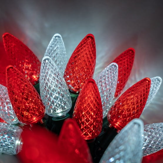 Wintergreen Lighting C9 Red Cool White LED Christmas String Lights, Set