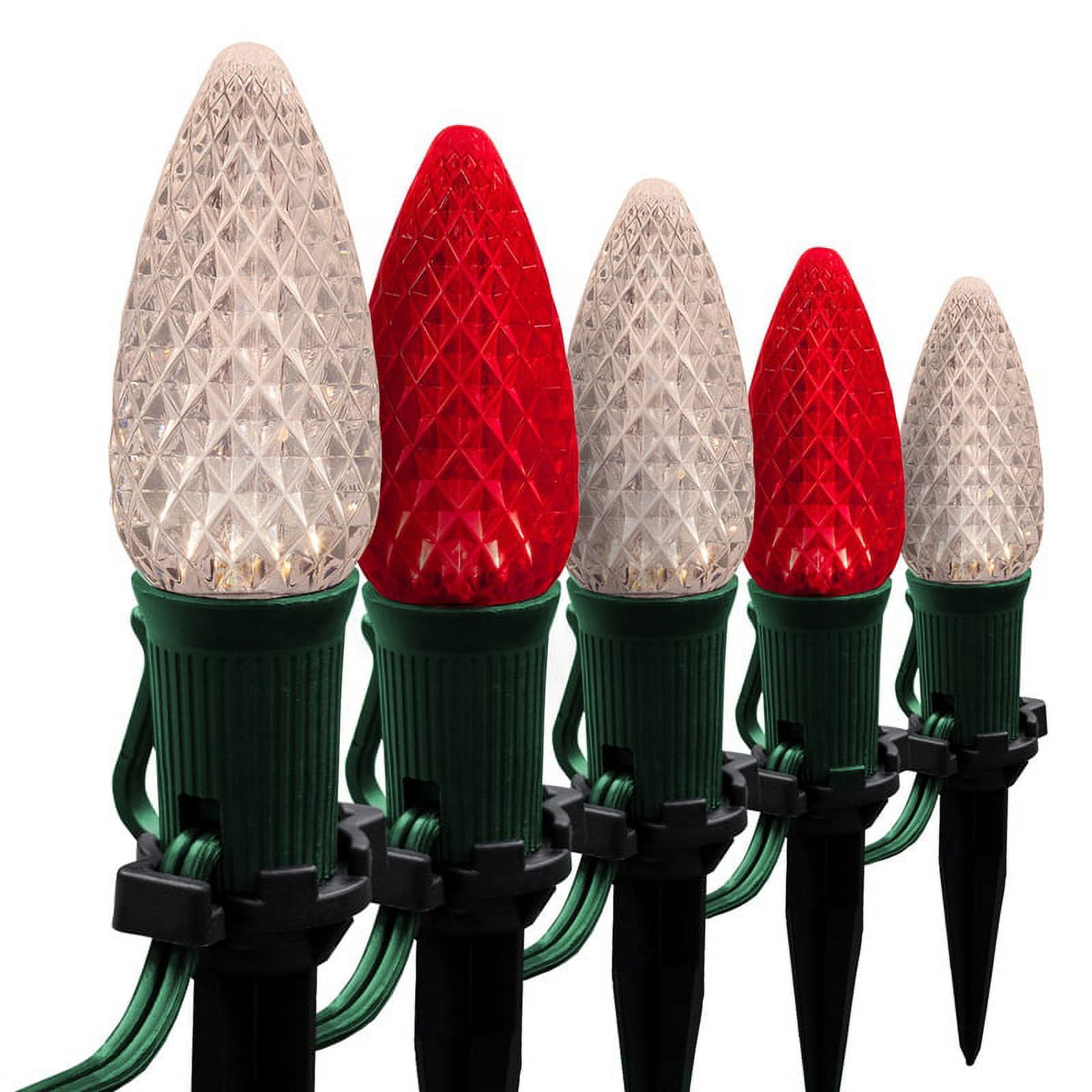 Wintergreen Lighting C9 Red & Warm White OptiCore Faceted LED Christmas Pathway Light Kit, 100 Lights, 12" Spacing, Green Wire, 100 ft