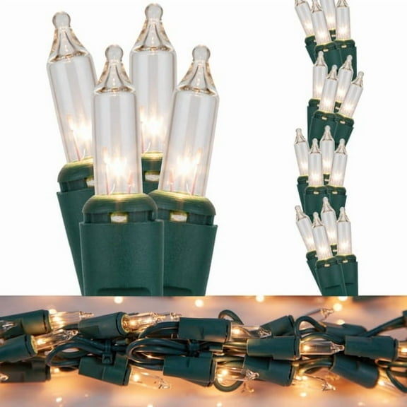 Wintergreen Lighting Clear Cluster String Lights Garland, 9ft, 300 Lights, Green Wire Christmas Patio Porch Railing Banister Wedding Party Lights