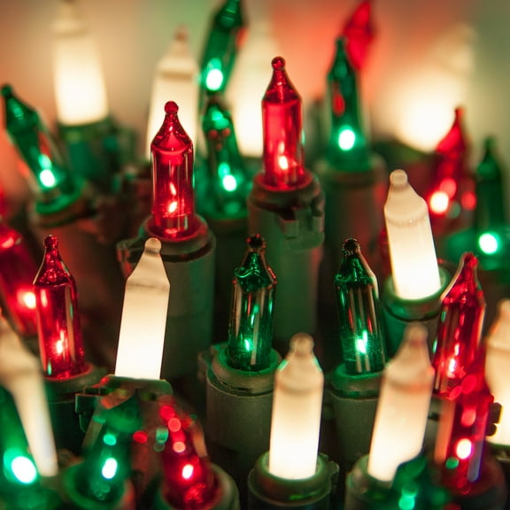 Wintergreen Lighting Commercial 100 Red, Green, White Frost Christmas Mini Lights, 6" Spacing