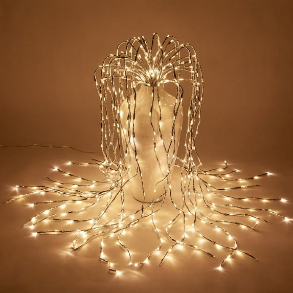 Wintergreen Lighting Falling Lighted Willow Branches, Silver Branches, 48in, Warm White LEDs, Twinkle Lights, Shapeable, Plug-in
