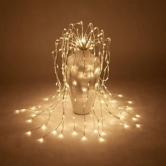 Wintergreen Lighting Falling Lighted Willow Branches, White Branches, 48in, Warm White LEDs, Steady Lights, Shapeable, Plug-In
