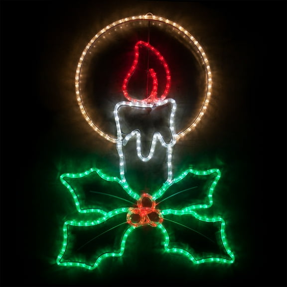 Wintergreen Lighting LED Christmas Decorations Outdoor, Christmas LED Decorations Outdoor, LED Rope Light (40", Candle with Holly, Multicolor LED)