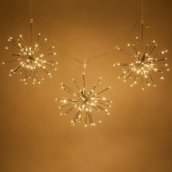 Wintergreen Lighting LED Starburst 5 mm Lighted Branches, Fairy Light Balls, Christmas Light Balls, 15 in. Silver Branches/Warm White Twinkle Lights, Set of 3