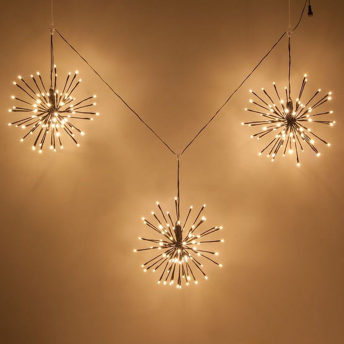 Wintergreen Lighting LED Starburst 5mm Light Balls, Christmas Light Balls, Wedding Decorations, 15in Brown Branches/Warm White Twinkle Lights, Set of 3
