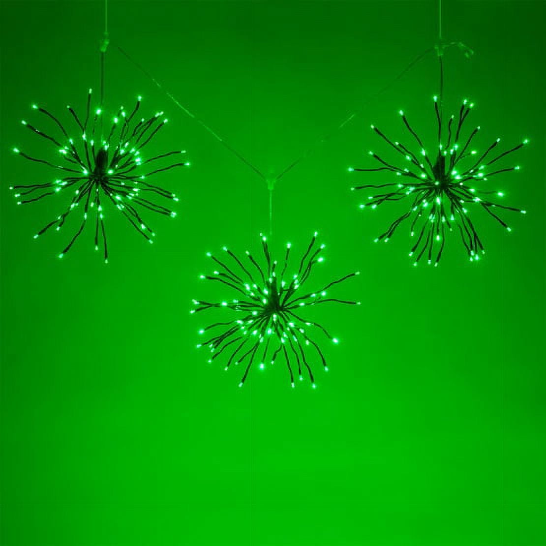 Wintergreen Lighting LED Starburst 5mm Light Balls, Lighted Branches, Halloween Decorations, 15in Green Branches/Green Twinkle Lights, Set of 3