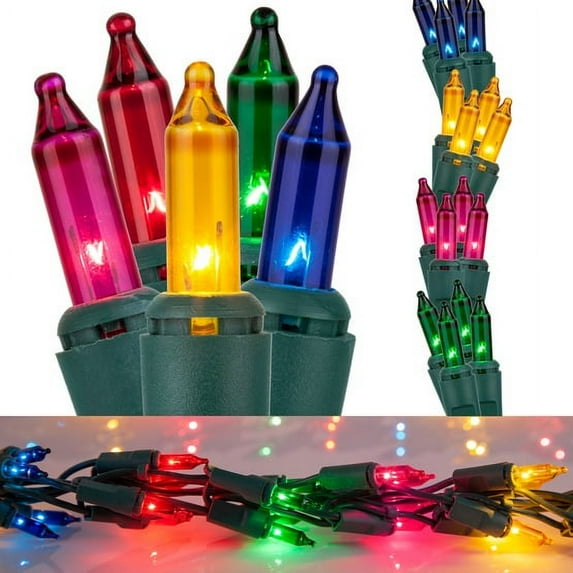Wintergreen Lighting Multicolor Cluster String Lights Garland, 9ft, 300 Lights, Green Wire Christmas Patio Porch Railing Banister Party Lights