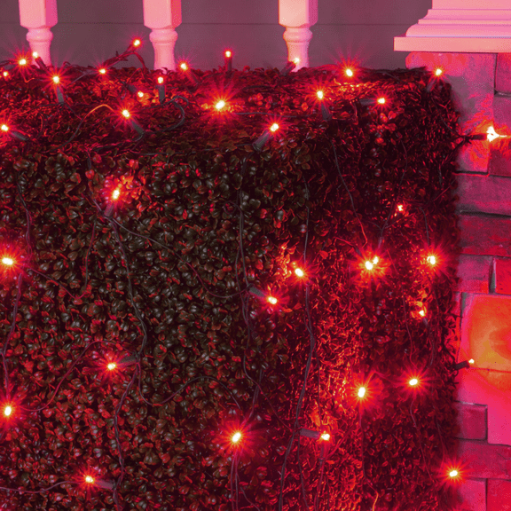 Wintergreen Lighting Red Net Lights LED Mesh Lights Christmas String Lights, 4' x 6', 100 Lights - Green Wire