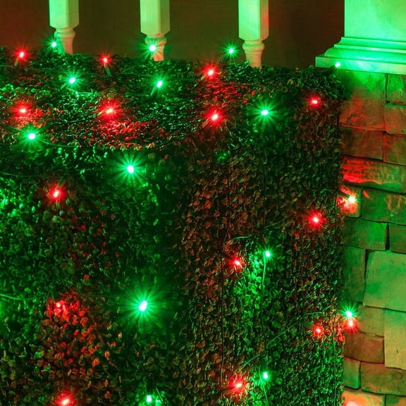 Wintergreen Lighting Red and Green LED Net Lights Mesh Lights Christmas String Lights, 4' x 6', 100 Lights - Green Wire