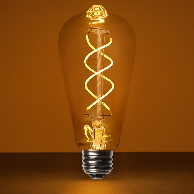 Wintergreen Lighting ST64 FlexFilament LED Filament Bulb, 5W Vintage LED Edison Bulb, Antiqued Finish