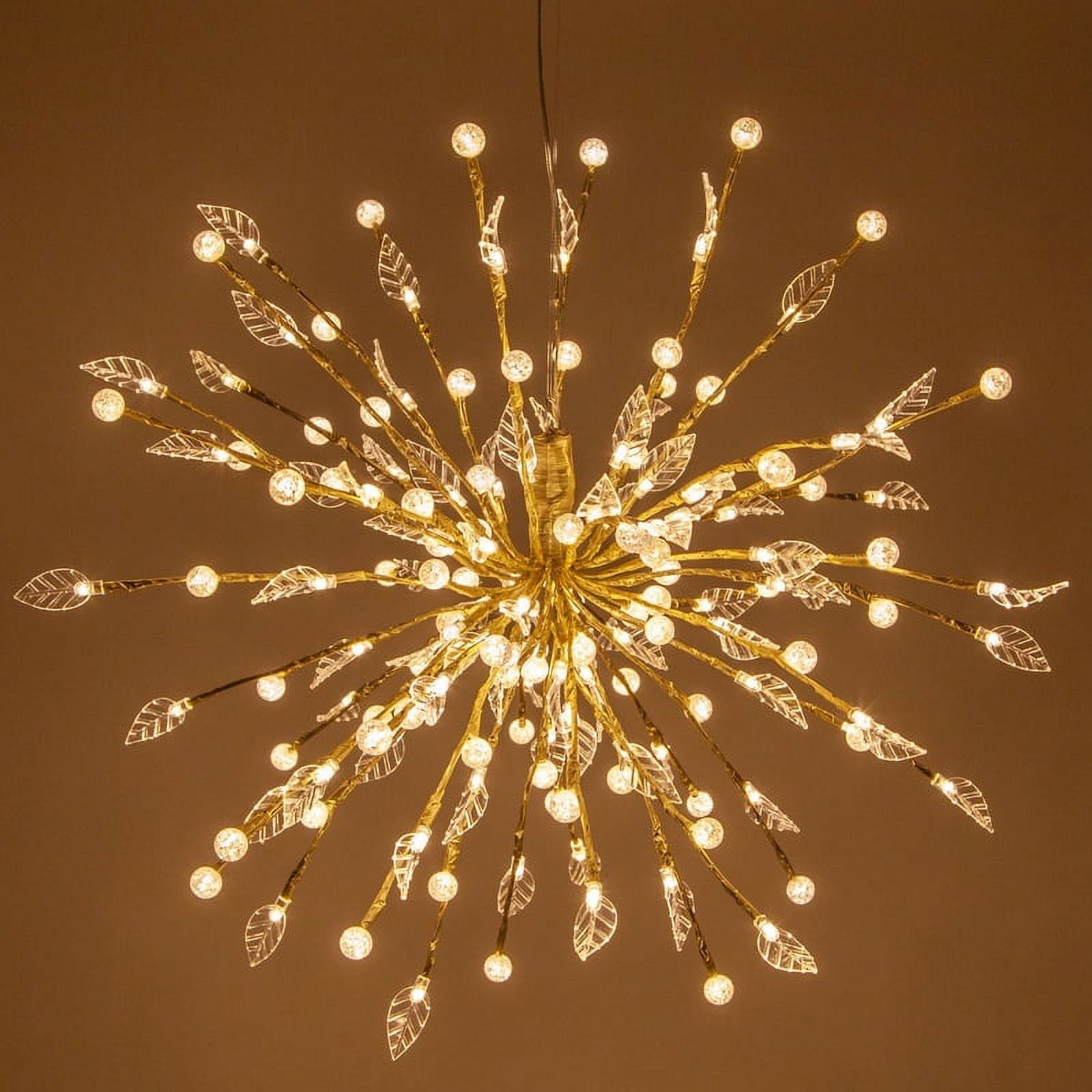 Wintergreen Lighting Starburst Lighted Branches, 12", Gold with Leaves, Mini Globes and 80 Warm White LED Lights, Shapeable, Plug-In