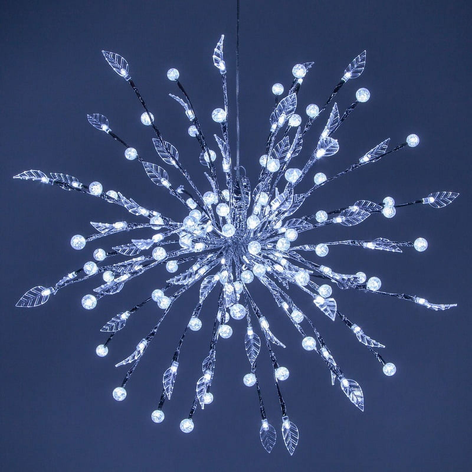 Wintergreen Lighting Starburst Lighted Branches, 12", Silver with Leaves, Mini Globes and 80 Cool White LED Lights, Shapeable, Plug-In