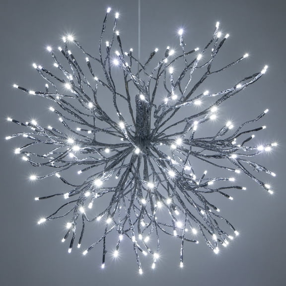 Wintergreen Lighting Starburst Lighted Branches, 24", Silver with 200 Cool White LED Twinkle Lights, Fully Shapeable, Plug-In