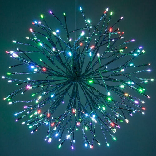 Wintergreen Lighting Starburst Lighted Branches, 24", Silver with 200 Multicolor LED Twinkle Lights, Fully Shapeable, Plug-In