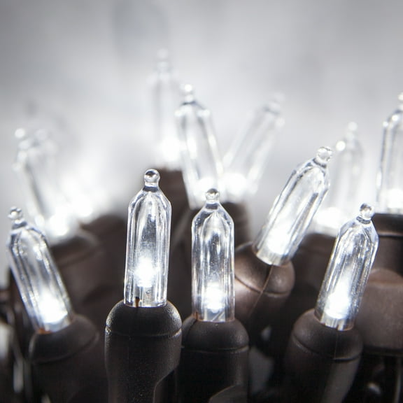 Wintergreen Lighting T5 LED Mini Lights Brown Wire Christmas Lights, Brown Wired Clear Mini Lights, LED Christmas Lights, 50 Lights