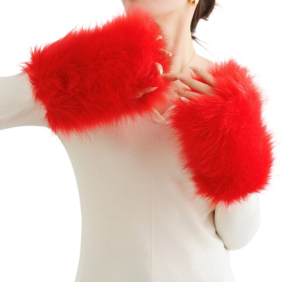 Winterized Half Finger Gloves With Faux Furs Lining Flexible Cold Protecting For Daily Commute