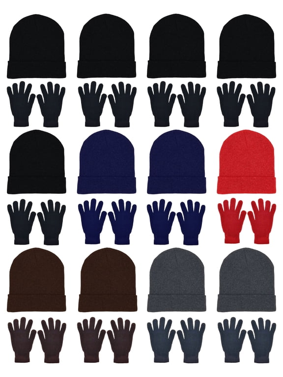 Unisex Thick Knit Winter Gloves, Assorted, 24 Pack