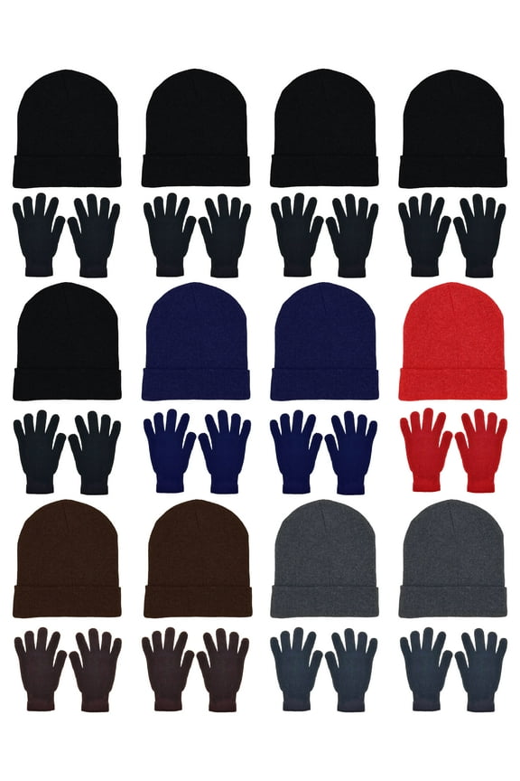 Unisex Thick Knit Winter Gloves, Assorted, 24 Pack
