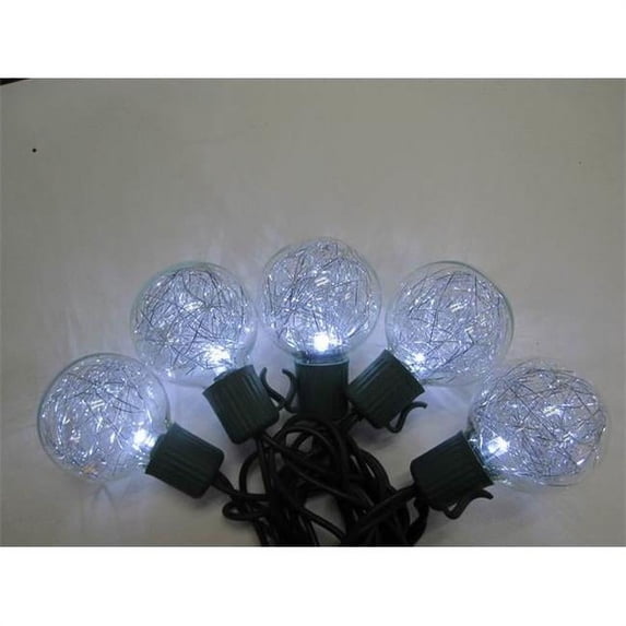 Winterland S-10G40TNPW-12G G40 Silver Tinsel- 10 Pure White 5 mm. LED Green Wire Stackable Plug