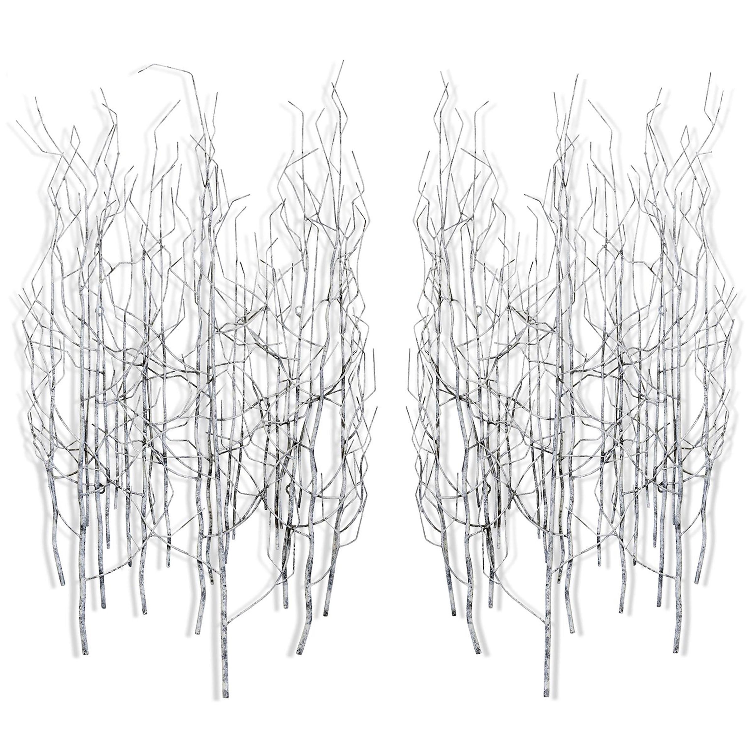 Winterland Light Gray Metal Tree Branch Wall Sculpture Set