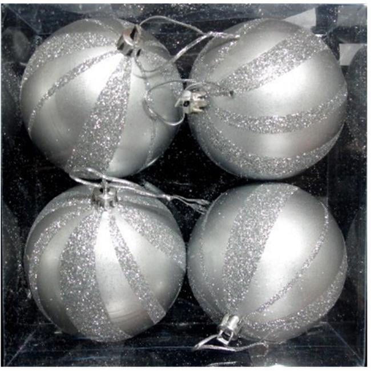 Winterland WLORN4PKSPLSLV Silver Ball Ornament With Spiral Design