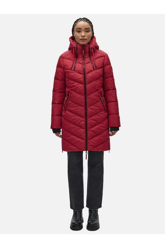 Women's Winter Coat with Hood - Quilted, Long Puffer Jacket - Thigh-Length - Armasa