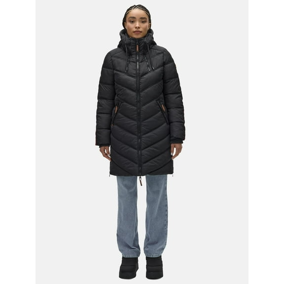 Marikoo Women's Winter Coat with Hood - Quilted, Long Puffer Jacket - Thigh-Length - Armasa
