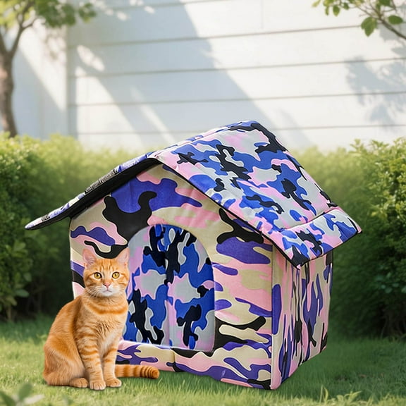 Winterproof Cat House Outdoor Waterproof Oxford Cloth Cat Cave with Zippered Cushion Portable Shelter House with Removable Cushion Outdoor Cat House for Cats and Small Pets Winter Protection