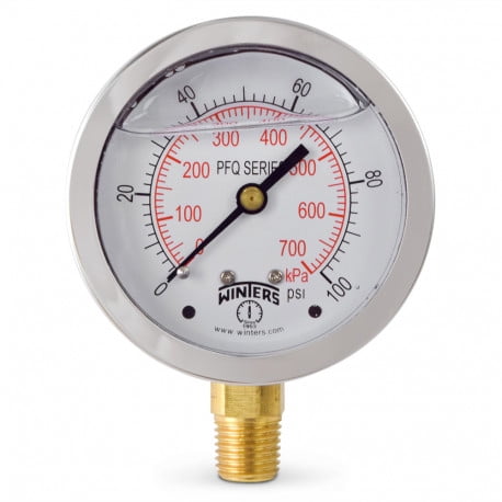 Winters 0-100 psi Liquid Filled Pressure Gauge, 2-1/2