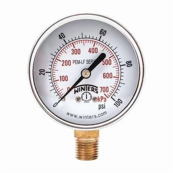 Lead-Free Pressure Gauge, 0 to 1,000 psi, 2 1/2 in Dial, 1/4 in NPT, Bottom Location