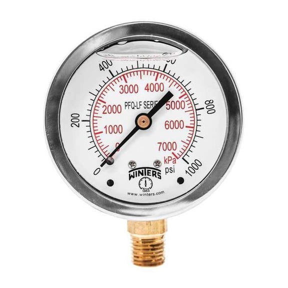 Winters Gauge,Pressure,2-1/2in.,0 to 1000 psi PFQ809LF