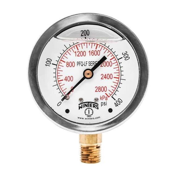 Lead-Free Pressure Gauge, 0 to 400 psi, 2 1/2 in Dial, 1/4 in NPT, Bottom Location PFQ817LF