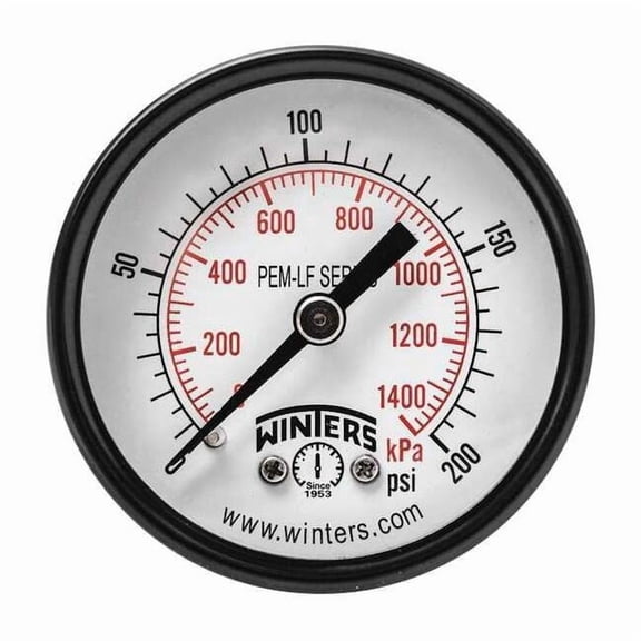 Pressure Gauge, 0 to 200 psi psi, 2 in Dial, 1/8 in NPT Center Back Location, Steel Case Material