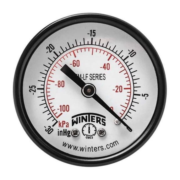 Lead-Free Vacuum Gauge, 30 to 0 psi, 2 in Dial, 1/4 in NPT, Back Location, Steel Case Material