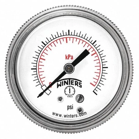 Winters P9s901464 Process Pressure Gauge, 0 To 15 Psi, 3 1/2 In Dial, 1/4 In