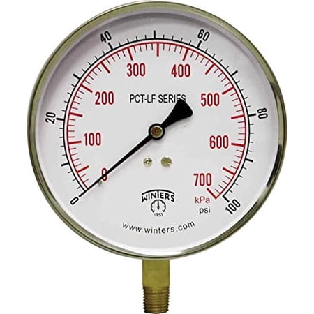 Winters PCT323LF PCT-LF Series Pressure Gauge, 4.5" Dial size, 1/4" NPT, 0/100 psi/kpa, ??1% accuracy