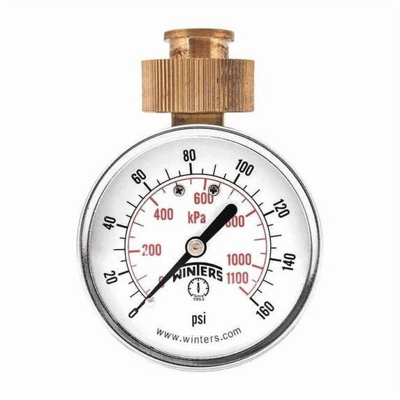 Maximum Pointer Water Gauge, 0 to 160 psi, 2 1/2 in Dial, 3/4 in Swivel Hose, Top Location