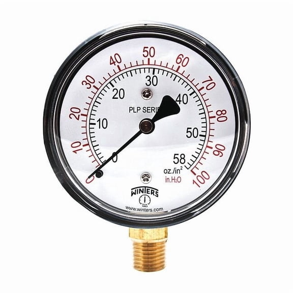 Low Pressure Gauge, 0 to 100 psi, 2 1/2 in Dial, 1/4 in NPT, Bottom Location, Steel Case Material