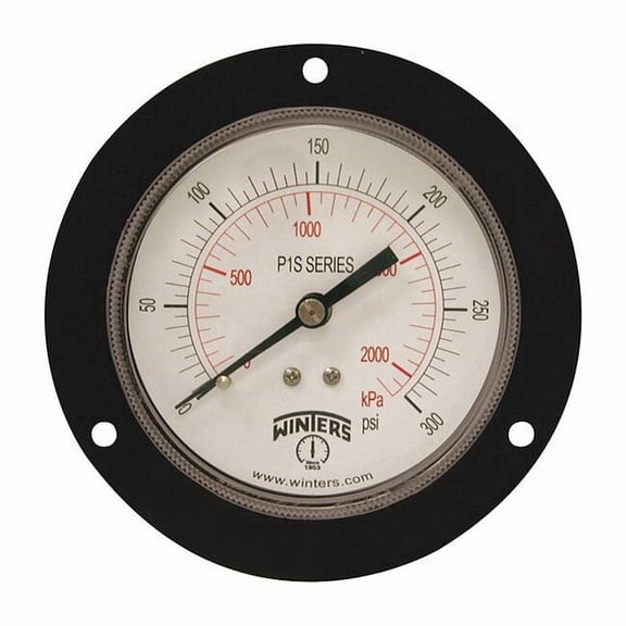 Panel-Mount Pressure Gauge, 0 to 300 psi, 3 1/2 in Dial, 1/4 in NPT, Center Back Location